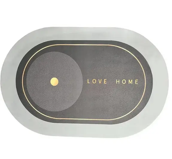 Covoras Baie Antiderapant Oval Love Home 80x47 cm Gri Absorbant