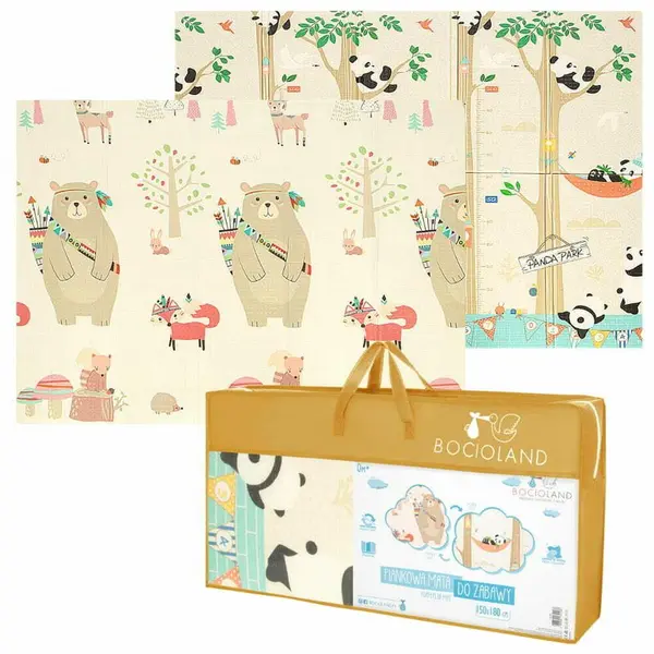 Covoras de joaca, Bocioland, Panda, Pliabil, Protectie impotriva loviturilor, Dimensiune mare, 180 x 150 cm, Cu Imprimeu pe ambele parti, Potrivit pentru utlizare atat in interior, cat si in exterior