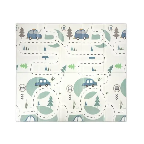 Covoras de joaca termic, Lorelli, din spuma XPE, design cu doua fete, pliabil, impermeabil, 180 x 200 cm, Funny City and Stars