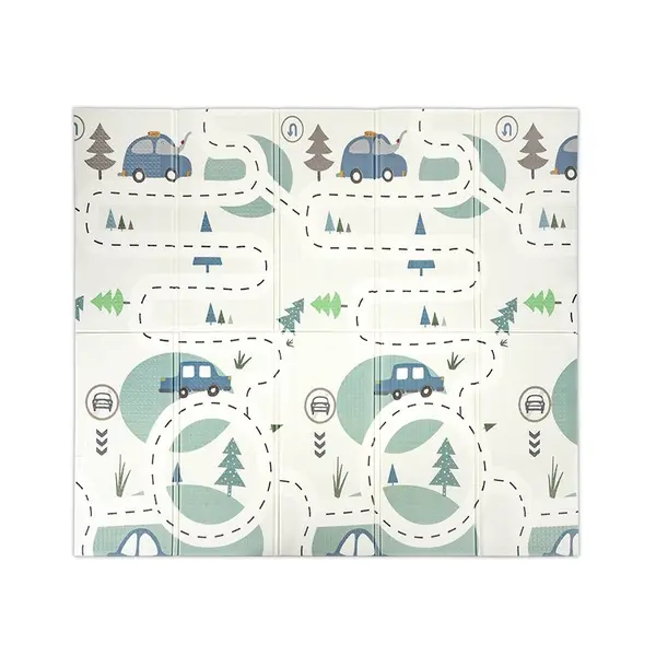 Covoras de joaca termic pentru copii Funny City Stars din spuma XPE, design cu doua fete, pliabil, 180x200 cm