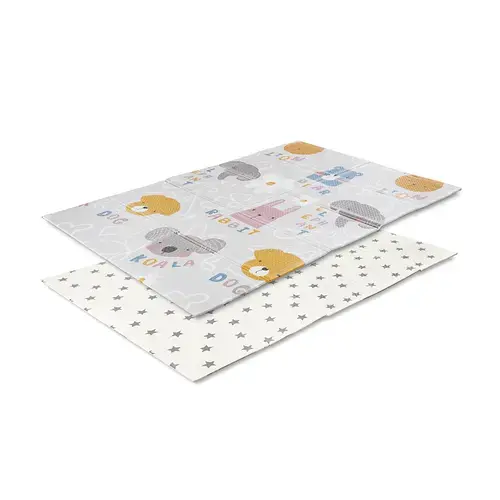 Covoras de joaca termic pentru copii Lorelli Buddies & Stars, din spuma XPE, design cu doua fete, pliabil, 120 x 180 cm