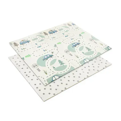 Covoras de joaca termic pentru copii Lorelli Funny City & Stars, din spuma XPE, design cu doua fete, pliabil, 180 x 200 cm