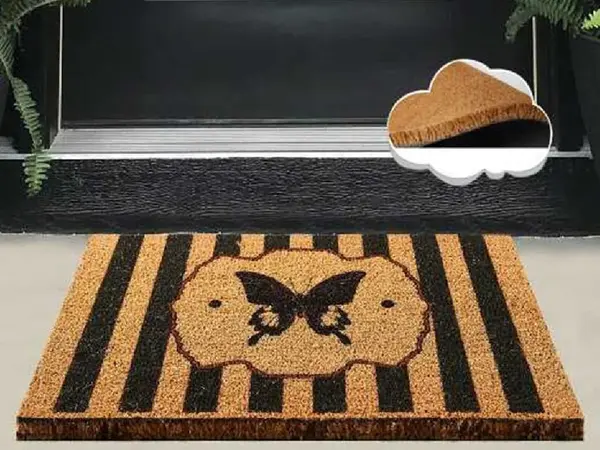 Covoras Intrare Papillon Black, 40x60 cm, din Fibre de Cocos