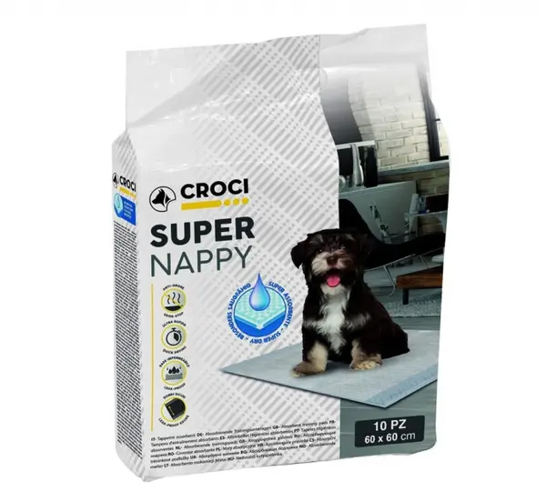 Covorase absorbante pentru caini Croci Super Nappy, 60 x 60 cm, 10 bucati