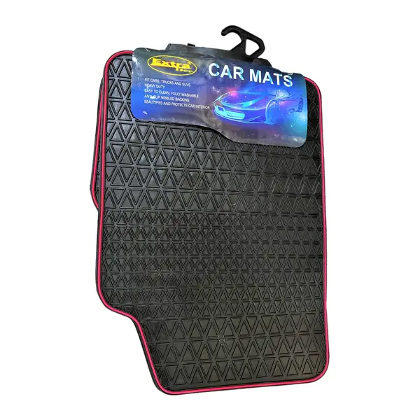Covorase Auto Universale, din cauciuc sintetic moale, culoare Neagra cu dunga Rosie