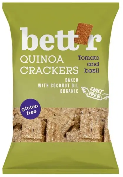 Crackers din quinoa cu roșii și busuioc, fără gluten, 100 g, Bett'r