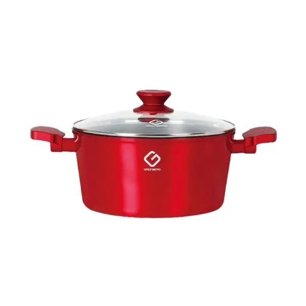 Cratita Aluminiu, 6 l, Ceramica Marmorata, cu Capac, compatibila plita inductie, 28x12.50 cm, Grunberg