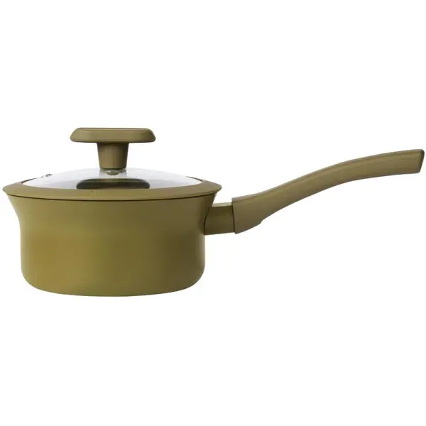 Cratita Aluminiu, Capac, 16 cm, 1 l, Interior Anti-aderent, Compatibila Plita Inductie, Verde, Grunberg