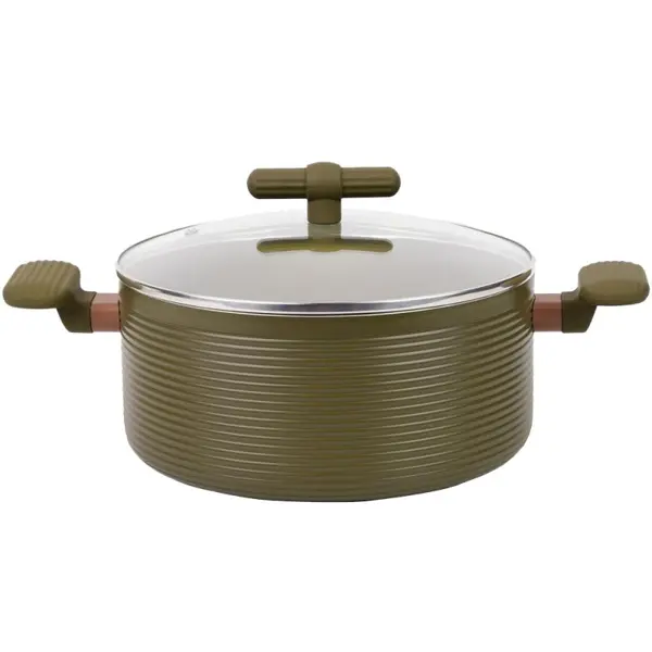 Cratita Aluminiu, Capac, 28 cm, 7.40 l, Interior Anti-aderent, Compatibila Plita Inductie, Verde, Grunberg