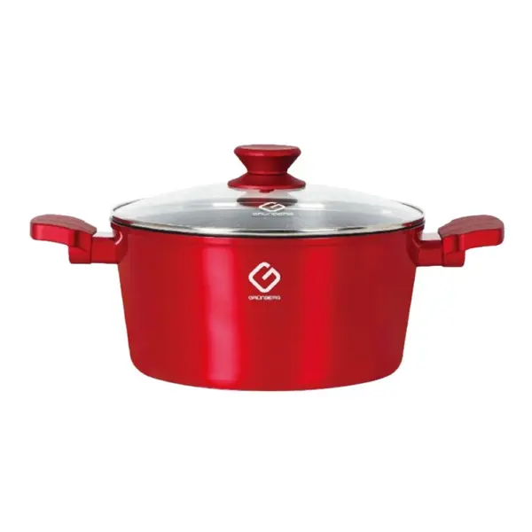 Cratita Aluminiu, Ceramica Marmorata, cu Capac, Compatibila Plita Inductie, Rosie, 24 x 12 cm, 4.30 l, Grunberg