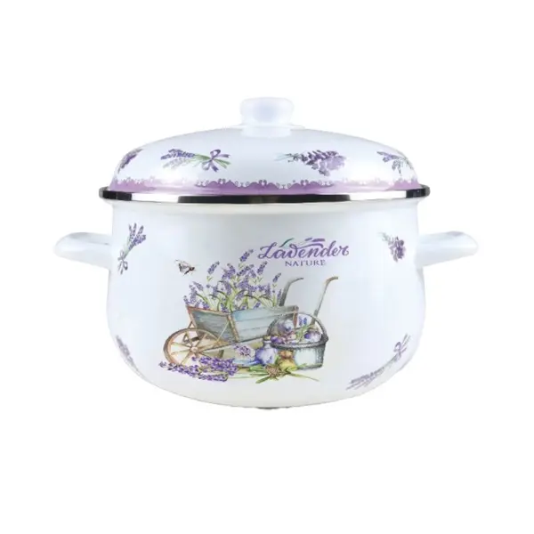 Cratita Emailata cu Capac, 22 cm, 3.90 l, Alb / Mov, Grunberg, Model GR2200B