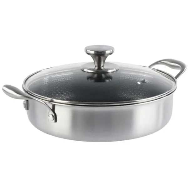 Cratita Joasa din Otel Inoxidabil cu Capac Sticla, 26 cm, 3 l, Compatibila Inductie, Grunberg