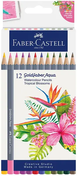 Creioane acuarelă colorate Faber-Castell Goldfaber Aqua - Tropical, 12 culori