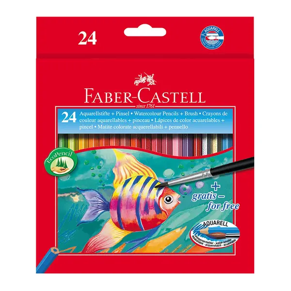 Creioane acuarelabile, 24culori, pensula inclusa, Faber-Castell