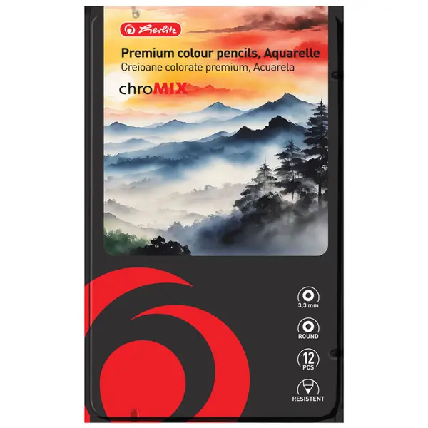 Creioane acuarelabile, 3.3mm, 12buc/set + pensula, cutie metalica, Herlitz Aquarelle