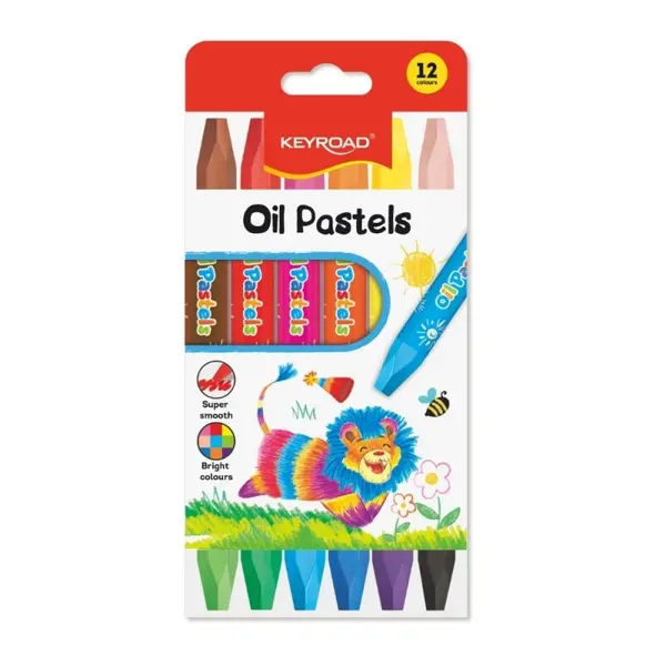 Creioane acuarelabile, pastel ulei, hexagonale, 12buc/set, Keyroad KR971353
