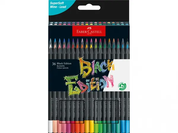 Creioane Black Edition Faber-Castell 36 set, triunghiulare, cutie carton