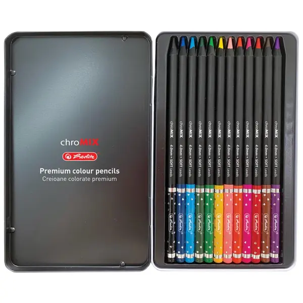 Creioane blending rotunde, 4mm, 12buc/set, Artmate chroMIX, cutie metalica, Herlitz