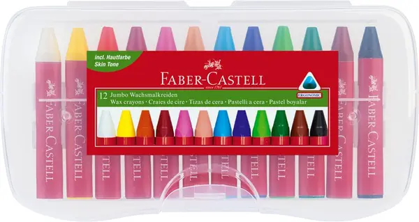 Creioane cerate triunghiulare Jumbo, 12culori, Faber-Castell