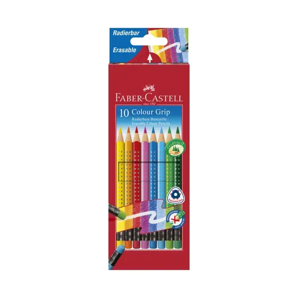 Creioane color, 10culori/set, cu guma, Grip 2001 Faber-Castell