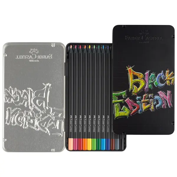 Creioane color, 12culori, cutie metal, Black Edition, Faber-Castell