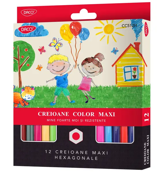 Creioane color 12culori/set, Maxi, hexagonale, Daco