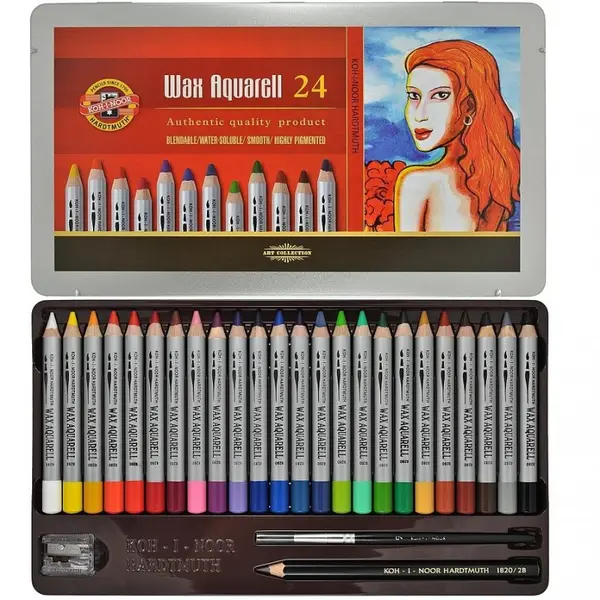 Creioane color, 24culori +pensula si ascutitoare, Aquarell Wax Koh-I-Noor