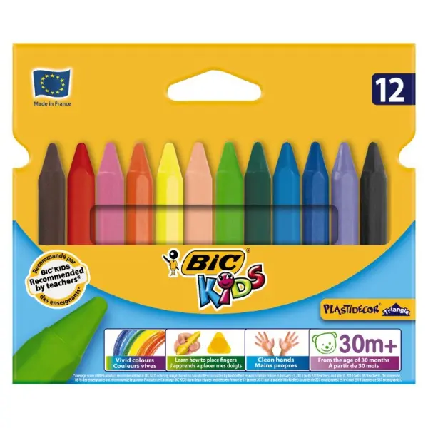 Creioane color, cerate, 12culori, Bic Plastidecor