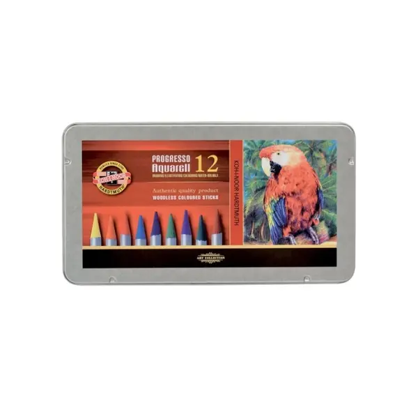 Creioane color fara lemn, 12culori, Aquarell Progresso Koh-I-Noor