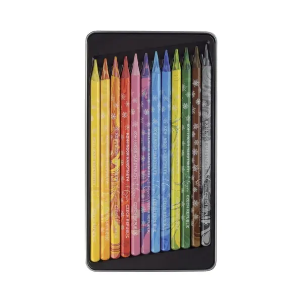 Creioane color fara lemn, 12culori, cutie metal, Magic Koh-I-Noor