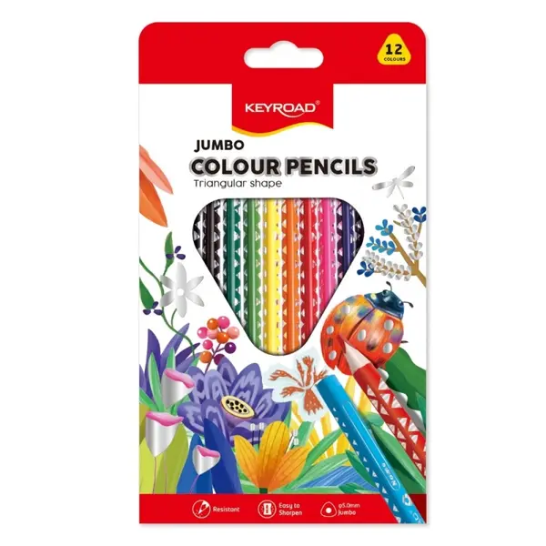 Creioane color triunghiulare, 12culori, 5mm, Keyroad Jumbo KR971349