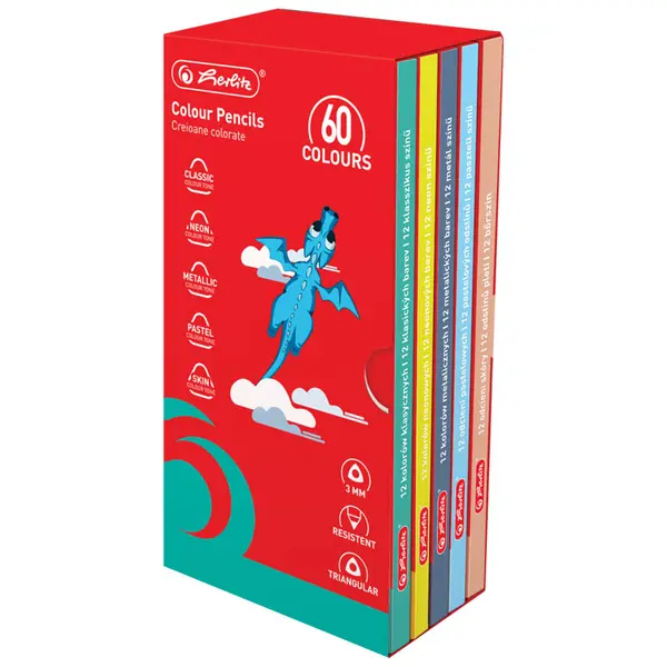 Creioane color triunghiulare, 3mm, colectie cadou, 60buc/set, Herlitz