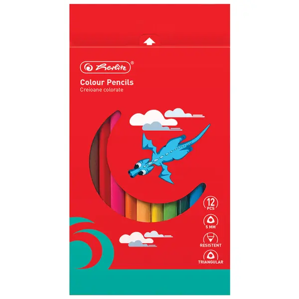 Creioane color triunghiulare, mina 5mm Jumbo, 12buc/set, Herlitz