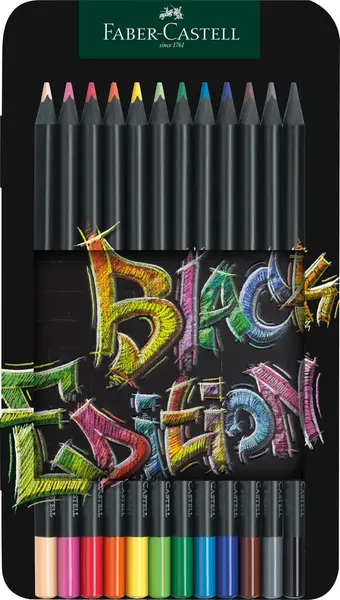 Creioane colorate 12 cul Black Ed cutie metal Faber-Castell Creioane colorate 12 cul Black Ed cutie metal Faber-Castell