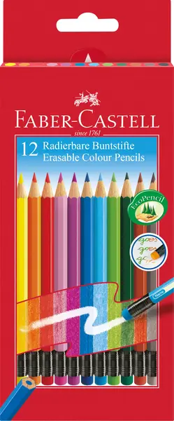 Creioane colorate 12 culori cu guma eco Faber-Castell Creioane colorate 12 culori cu guma eco Faber-Castell