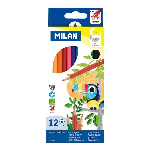Creioane colorate, 12buc/set, hexagonal, Milan
