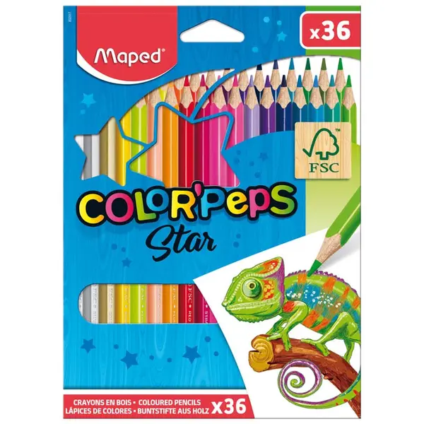 Creioane colorate, 36culori/set FSC, Color Peps Star