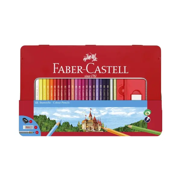 Creioane colorate, 48culori/set + 4 accesorii, Faber-Castell