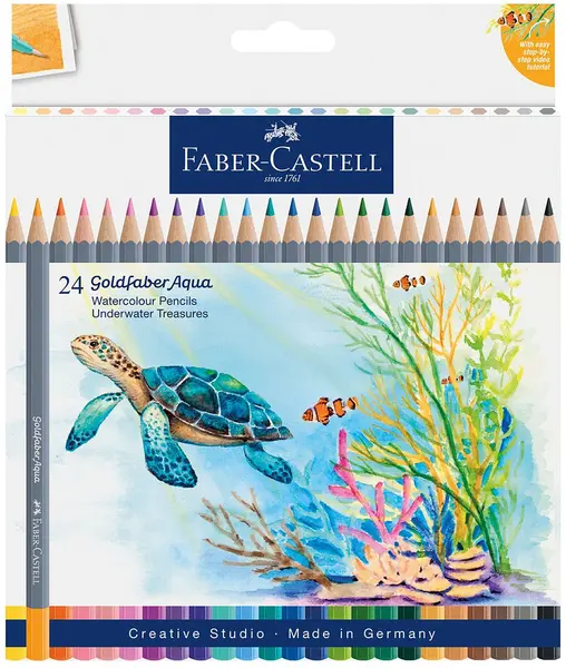 Creioane colorate acuarelă Faber-Castell Goldfaber Aqua - Tropical, 24 culori