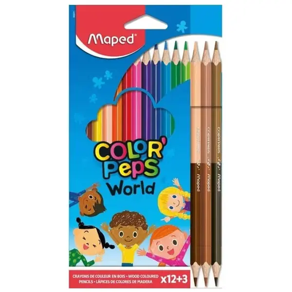 Creioane colorate Color'Peps World, 12+3 culori/set, Maped