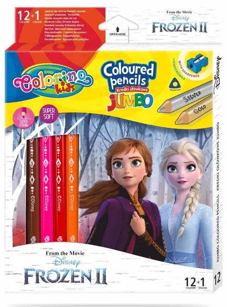Creioane colorate Colorino Disney Frozen II Jumbo, 12 + 1 si ascutitoare