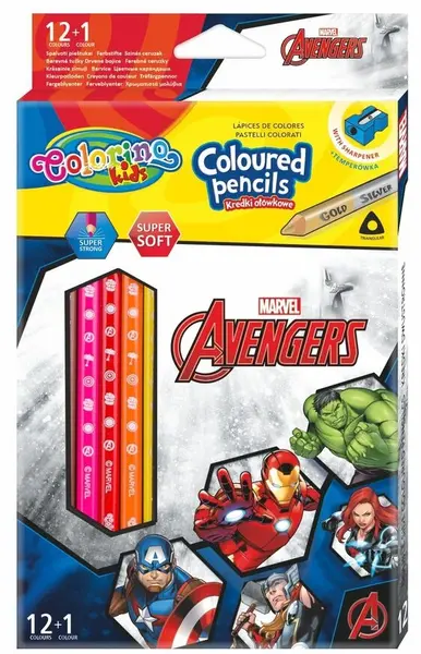 Creioane colorate Colorino – Marvel Avengers, 12 + 1 culori și ascuțitoare