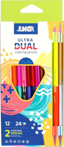 Creioane colorate cu două vârfuri Junior - Ultra Dual, 12 bucăți