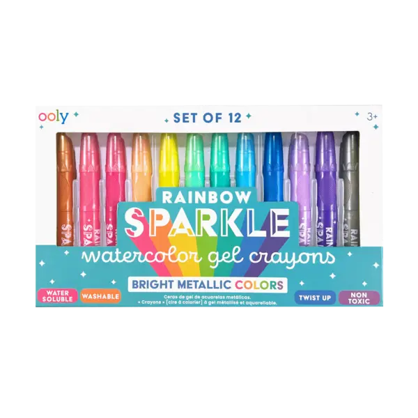Creioane colorate cu gel acuarela cu sclipici Rainbow Sparkle Metallic - Set de 12