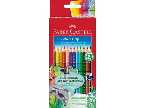 Creioane colorate Faber-Castell Grip 2001, 12 culori, acuarela