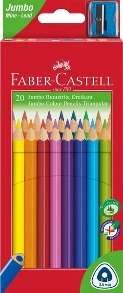 Creioane colorate jumbo 20 culori + ascutitoare Faber-Castell Creioane colorate jumbo 20 culori + ascutitoare Faber-Castell