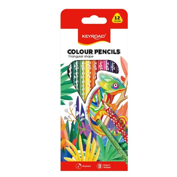 Creioane colorate Keyroad triunghiulare, 12 culori set
