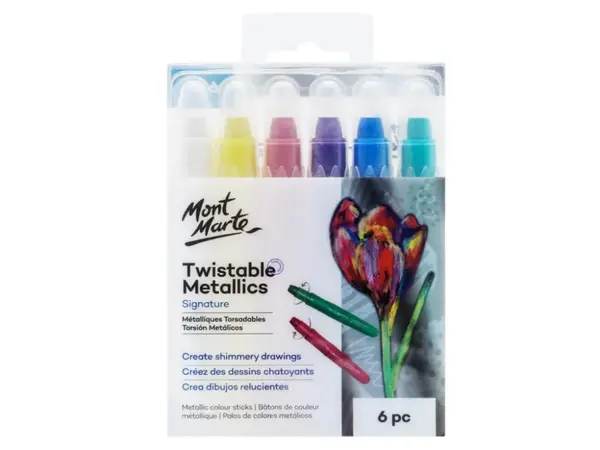 Creioane colorate retractabile metalizate Mont Marte, 6 buc set