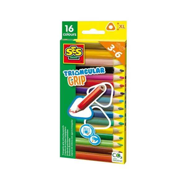 Creioane colorate triunghiulare XL - 16 bucati set, 3-6 ani