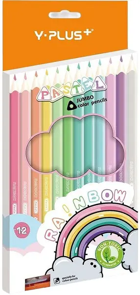 Creioane colorate Y-Plus Rainbow - Pastel, 12 culori